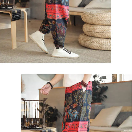 Pantaloni Harem da Uomo 2026 Stile Retrò con Stampa, Pantaloni Jogger Larghi e Comodi con Cavallo Ribassato, Stile Nepal Oversize, Pantaloni Casual da Uomo con Cavallo Ribassato