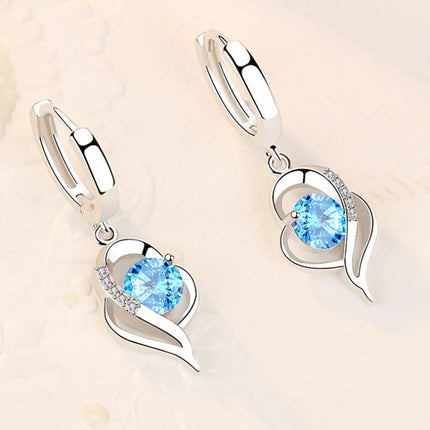 925 Sterling Silver New Woman Fashion Jewelry High Quality Blue Pink White Purple Crystal Zircon Hot Selling Earrings PlatiNum