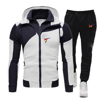 2025 Spring Autumn WTF World Taekwondo Federation Print Men's Popular Splicing Zip Hoodies+Solid Color Drawstring Sweatpants Set PlatiNum