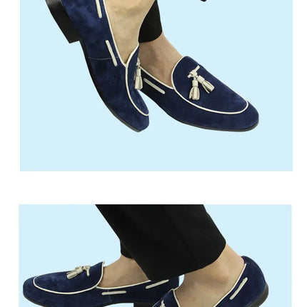 Mocassini Penny Blue da Uomo, Scarpe Casual Estive con Nappe, per Ufficio e Uso Quotidiano, in Pelle Scamosciata di Alta Qualità, Personalizzabili