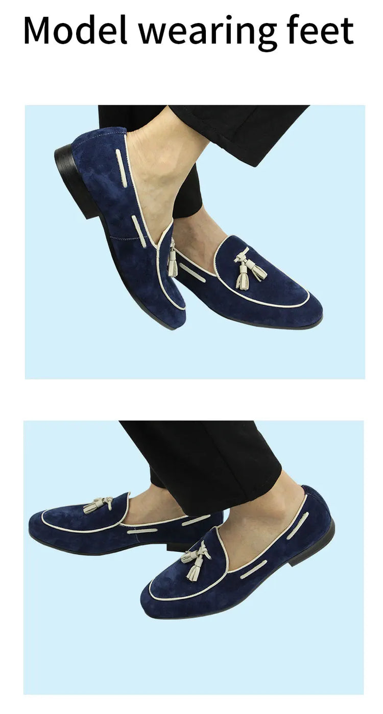 Mocassini Penny Blue da Uomo, Scarpe Casual Estive con Nappe, per Ufficio e Uso Quotidiano, in Pelle Scamosciata di Alta Qualità, Personalizzabili
