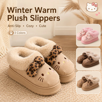 Sanrio Hello Kitty Winter Fleece Lined EVA Thick Mule Slippers Snowy Day Anti-Slip Warm Fleece Outdoor Slippers Women Snow Boots