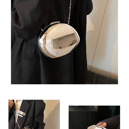Designer Acrylic Shell Shape Clutch Bag Gold Silver Women Evening Party Bag Cute Shiny Metal Shoulder Crossbody Bags Small Purse PlatiNum