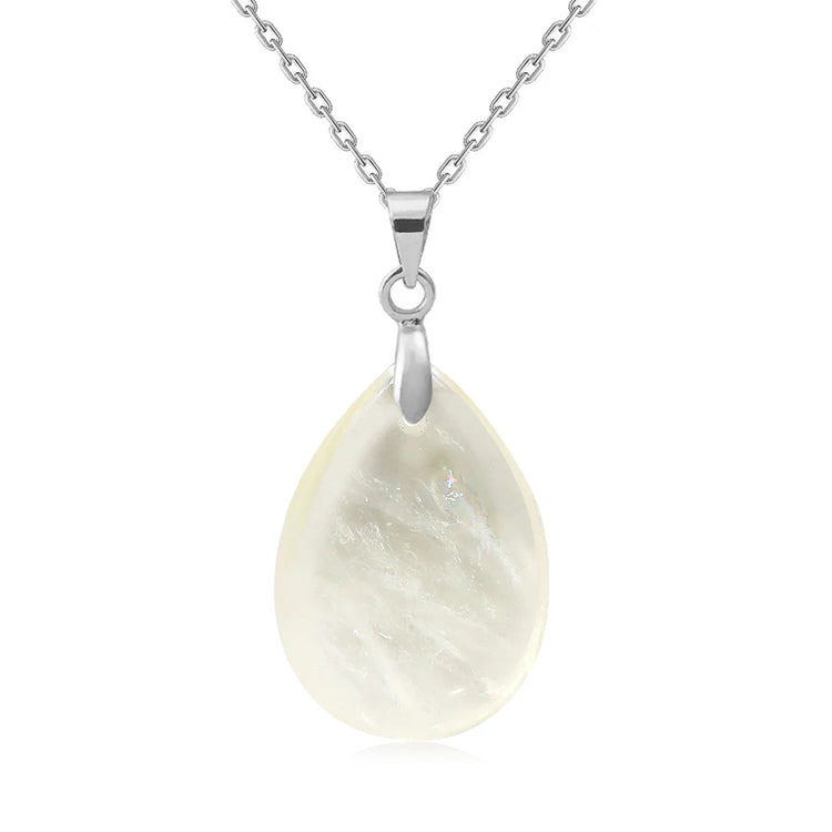 New Fashion Natural Stone Crystal Pendant Teardrop Simple Pendant Necklace Earrings Making Jewelry With Chain collar PlatiNum