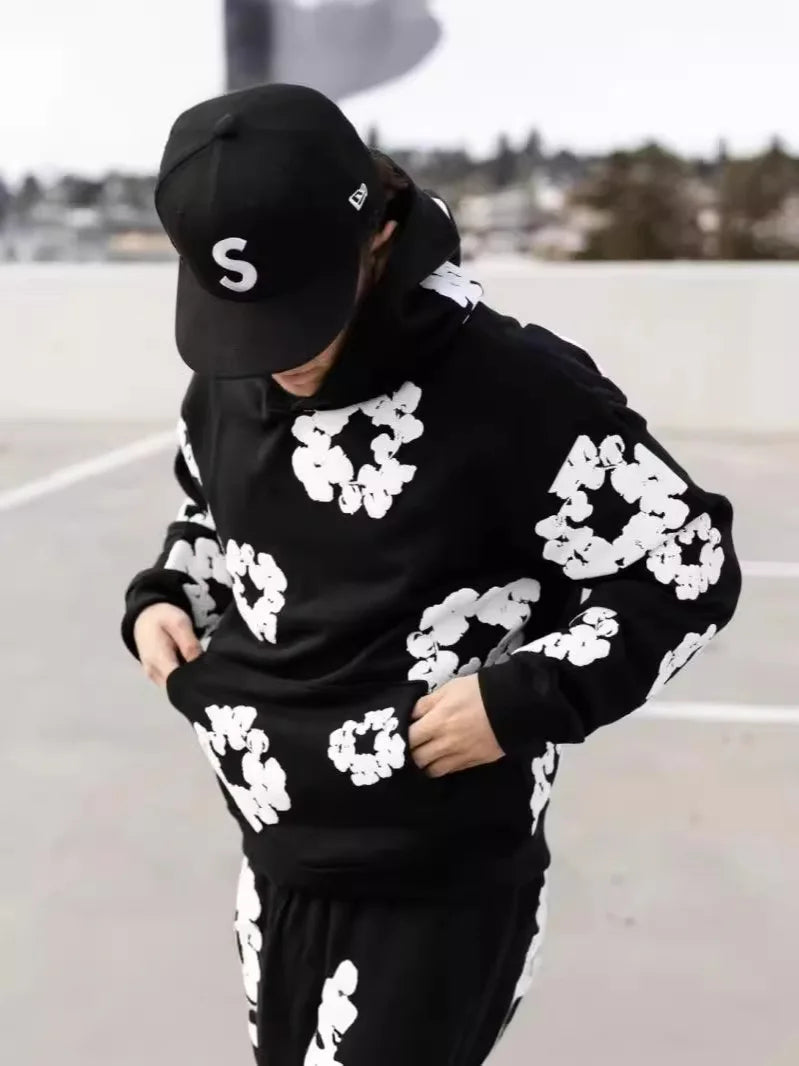 DENIM TEARS marca vendita calda nuova felpa con cappuccio stampata in schiuma di cotone alla moda, tuta sportiva da uomo alla moda europea e americana