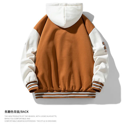 New Fashion Men Hooded Baseball Jackets Male Fake Two-piece Sweatshirt Jackets Winter Coats Quality Man Cardigan Sweatshirts 3XL
