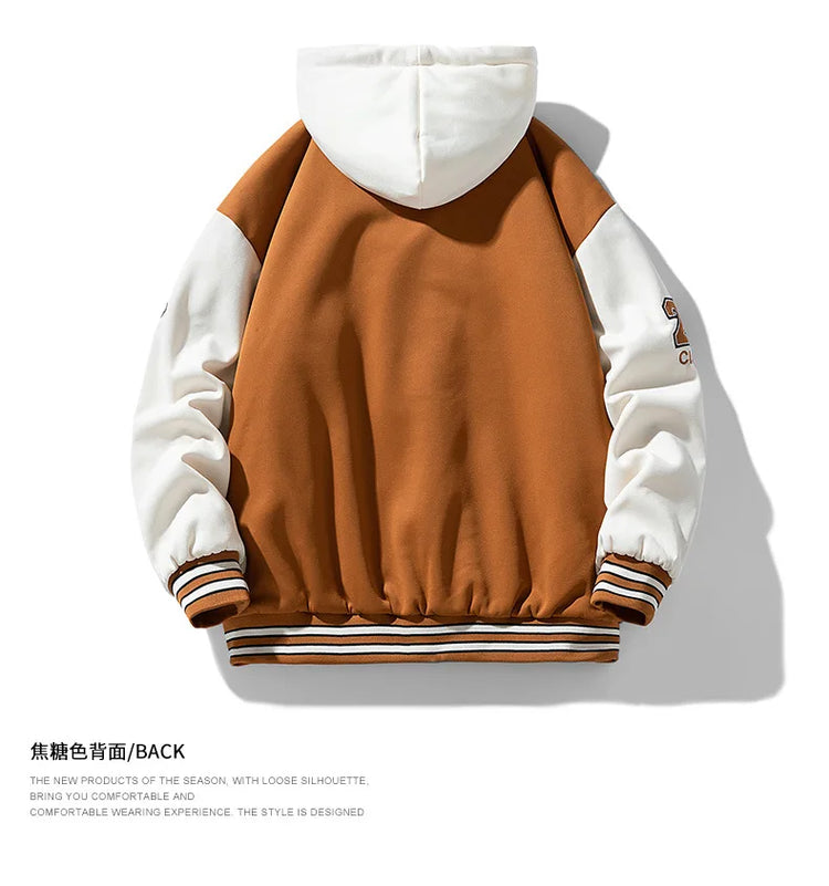 New Fashion Men Hooded Baseball Jackets Male Fake Two-piece Sweatshirt Jackets Winter Coats Quality Man Cardigan Sweatshirts 3XL