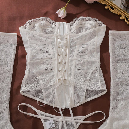 2026 Style Lace Splicing Lingerie Set Womens Sexy Waist And Body Gathering Body Fishbone Bra Shaping Adjustable Underwear