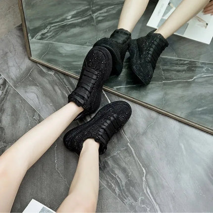 Hot Top Quality Winter Warm Fur Sneakers Sexy Women Skate Shoes New Rhinestone High Top Board Shoes Shiny Women's Casual Shoes