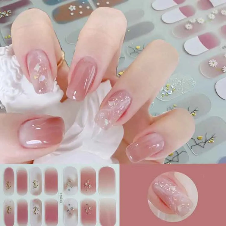 14Tips 3D Flowers Gradient Color Adhesive UV Gel Nail Stickers Fashionable Marble Pattern Nail Wraps DIY Manicure Arts Decals