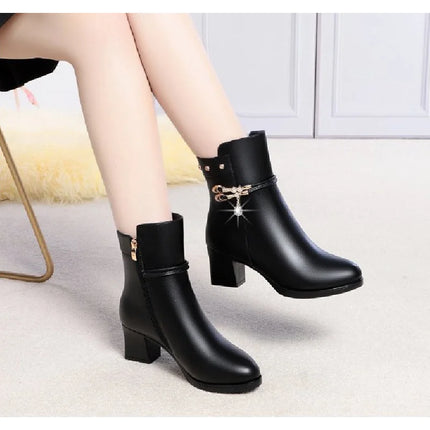 Winter Women's Leather Boots-Thickened Warm Lined Soft Leather Snow Boots, Plus-Size Women's Winter Shoes, for Commuting&Parties