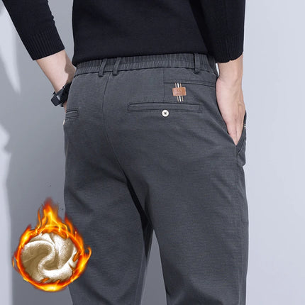 2025 New Winter Korean Thicken Men Pants Fleece Warm Casual Business Stretch Velvet Trousers Brand Plush Male Clothes Pants