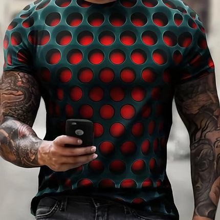 Men's Summer 3D Optical Illusion Print T-Shirt, Round Neck, Casual Short Sleeve, Fashion Streetwear.