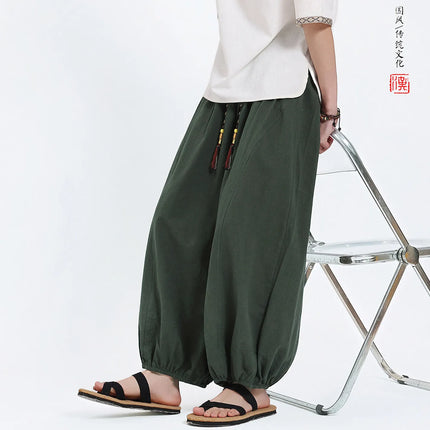 Pantaloni Lantern da Uomo: Pantaloni Casual in Cotone e Lino, Tinta Unita, Oversize, Comodi, a Gamba Larga, Stile Streetwear - Vendita Calda