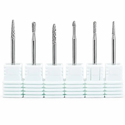 6PCS Tungsten Carbide Nail Drill Bit Set for Cuticle Prep, Professional Manicure Bits for Sidewalls, Dead Skin and Nail Surface Cleaning, with Individual Storage Bases, Salon Nail Art Tools