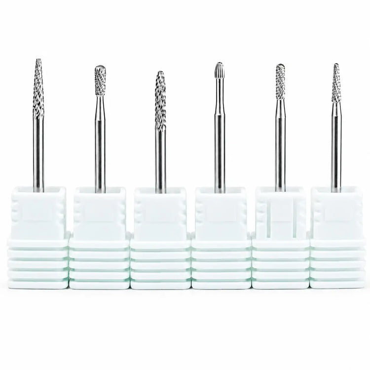 6PCS Tungsten Carbide Nail Drill Bit Set for Cuticle Prep, Professional Manicure Bits for Sidewalls, Dead Skin and Nail Surface Cleaning, with Individual Storage Bases, Salon Nail Art Tools
