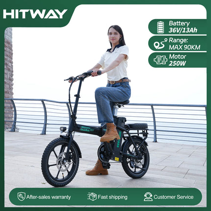 Bicicletta elettrica HITWAY, E-Bike pieghevole, Bici da città, Batteria al litio 36V/13Ah, Autonomia elettrica fino a 35-90 km
