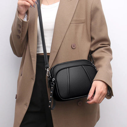 Solid Color Fashionable Rivet Zipper Women's Mobile Phone Bag Simple Soft Leather Shoulder Crossbody Small Square Bag Handbag PlatiNum
