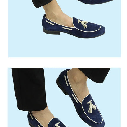 Mocassini Penny Blue da Uomo, Scarpe Casual Estive con Nappe, per Ufficio e Uso Quotidiano, in Pelle Scamosciata di Alta Qualità, Personalizzabili