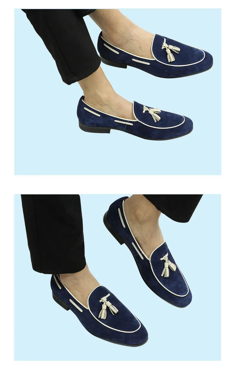Mocassini Penny Blue da Uomo, Scarpe Casual Estive con Nappe, per Ufficio e Uso Quotidiano, in Pelle Scamosciata di Alta Qualità, Personalizzabili