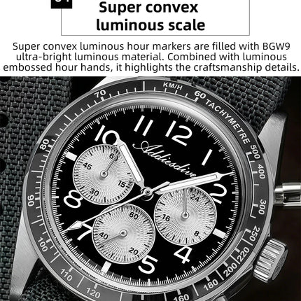 ADDIESDIVE New Chronograph 0S20 Quartz Wristwatch Luxury Men Watch Ceramic Bezel Domed Glass 100m Waterproof BGW9 Luminous