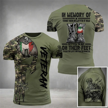 Camo Italy Flag T-Shirt for Men 3D Printed Italian T-Shirt Classic Short Sleeve T-Shirt Oversized Camouflage Sports T-Shirt