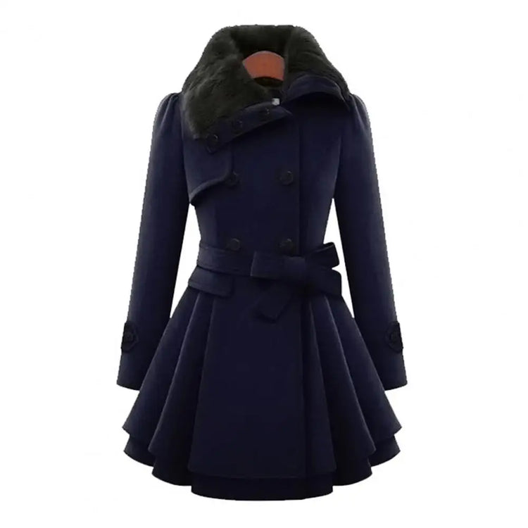 Winter Women's Jacket Windbreaker Warm Plush Thick Clothes Double Breasted Belt Autumn and Winter Korean Style Slim Lapel Coat