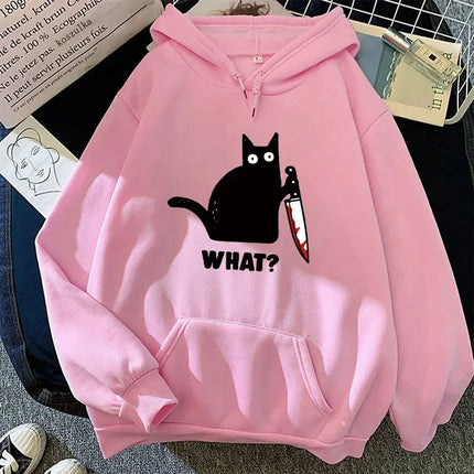 Cute Cat Print Hoodie for Woman 2025 Hot Sale Hooded Long Sleeve Pullover Autumn Girl Home Outdoor Comfort Casual Sweatshirt