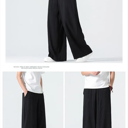 Pantaloni a gamba dritta da uomo in cotone e lino, stile retrò, larghi, leggeri, sottili, stile Nepal, comodi, stile Harajuku, taglie forti fino alla 5XL