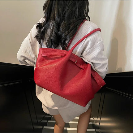 Nuove Borse a Spalla di Lusso 2026 con Motivo Lychee, in Pelle PU Tinta Unita, Borse da Donna di Grande Capacità, Borsa Tote da Viaggio