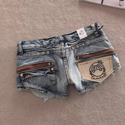 Summer Women Kpop Jean Shorts Abi Y2K 2000s Ripped Denim Hot Pants Grunge Gyaru Japanese American Retro Cyber Punk Harajuku Tide PlatiNum