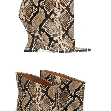 2025Ladies' Spring and Summer New Fish Mouth Slope High Heel Knee Boots, Fashionable Pointed Fashion Show Medium Cool Boots PlatiNum