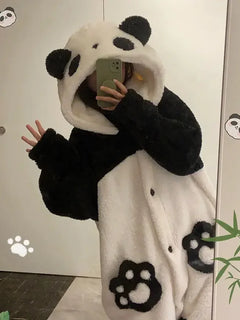 Women Cute Robe Plush Thick Sleepwear Thickened Warm Flannel Cartoon Sleeping Bag Animal One-Piece Pajamas Men Women Homewear