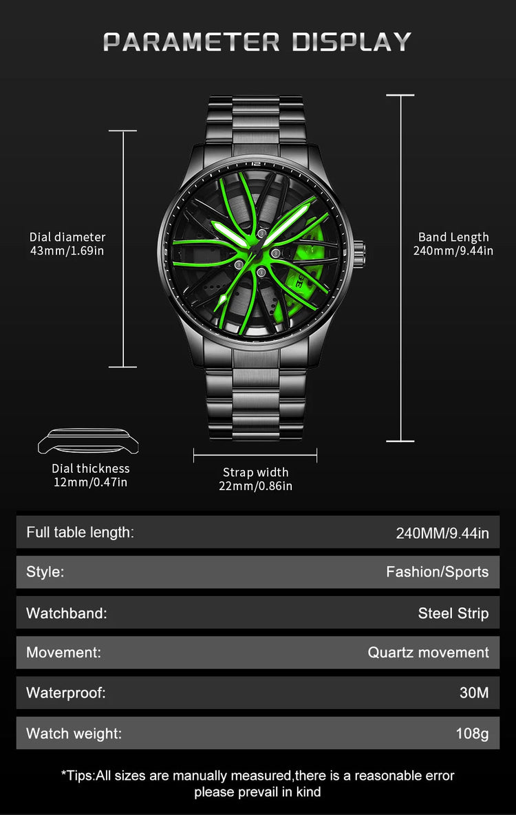 Orologio da Uomo LIGE di Lusso al Quarzo, Sportivo, Impermeabile, in Acciaio Inossidabile, Luminoso, con Quadrante a Forma di Ruota d'Auto, Elegante Orologio da Uomo per Affari platinumshop