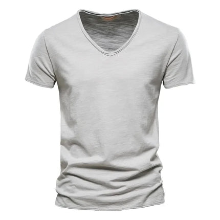 2025 New Brand Quality 100% Cotton Men's V-Neck T-Shirt Fashion Design Slim Fit Men's T-Shirt Top Tees Short Sleeve Men T Shirt