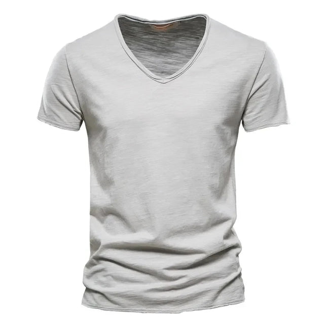 2025 New Brand Quality 100% Cotton Men's V-Neck T-Shirt Fashion Design Slim Fit T-s