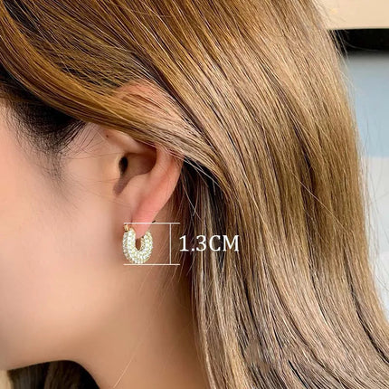 Stainless Steel Gold Color Large Round Hoop Earrings for Women Exquisite Shiny Zircon Circle Huggie Chunky Earring Jewelry Gifts PlatiNum