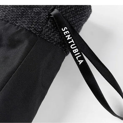 SENTUBILA Women's Straight Skirt 2025 Office Lady Wool Blend Sequin Beading Mid Length Skirt Winter Clothing for Women 154QF6318 PlatiNum