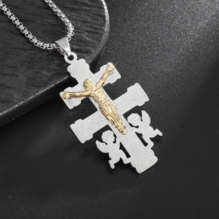 Vintage Christian Ice Crystal Jesus Head Pendant Necklace for Men and Women Cross Catholic Amulet Jewelry PlatiNum