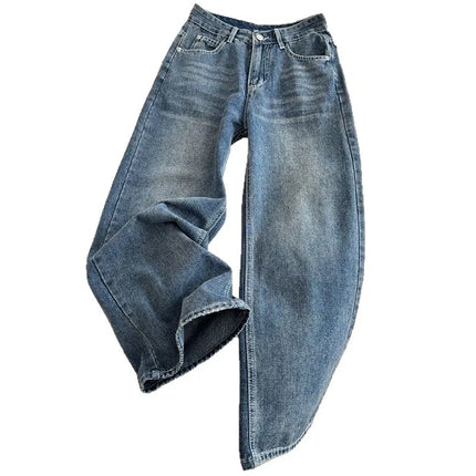 Jeans in denim a vita alta a gamba larga stile street americano con ricamo a stella, nuovo design da donna, pantaloni lunghi dritti e larghi