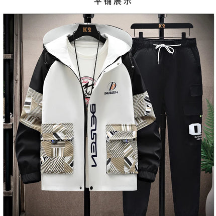 Spring Autumn New Men Casual Sets Mens Hooded Tracksuit Sportswear Jackets+Pants 2 Piece Set Hip Hop Running Sports Suit