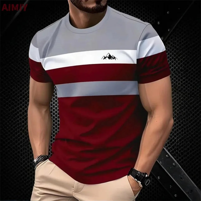 Men's Summer Short Sleeve T-Shirt Color Matching Fashion Crew Neck Striped Oversized Tops Men's Outdoor T-shirt