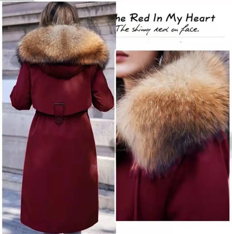 Women Cotton coat Winter Jacket Female thick warm Parkas hooded Outwear large sizeInner liner removable fur over knee Overcoat