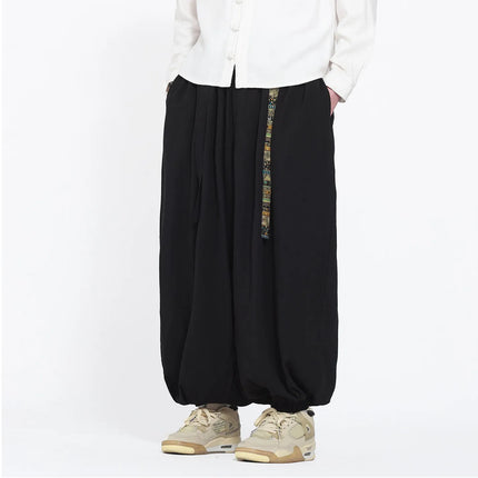 Pantaloni Uomo Oversize Casual Comodi a Gamba Larga, Costume Giapponese con Stampa Ukiyo-e, Pantaloni Trendy con Cintura, Taglie Grandi fino a 5XL