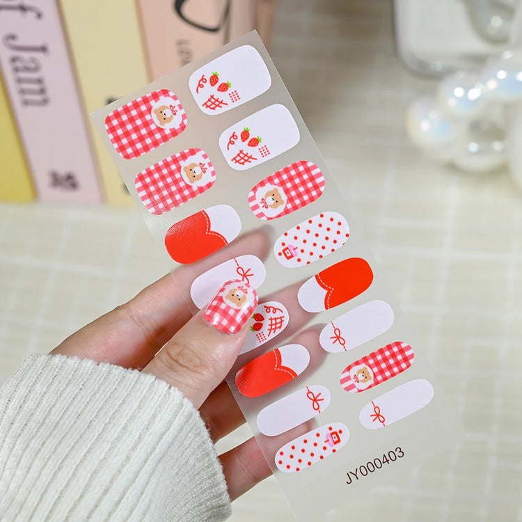 16Tips Semi Cured Leopard Print Gel Nail Stickers Chic Maillard Color Nail Strips Patch Self-adhesive UV Lamp Need Press On Nail