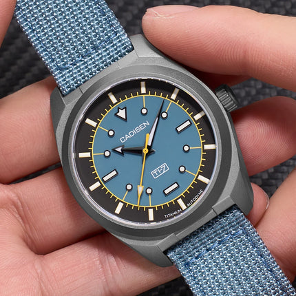CADISEN TI-7 Autodyne Titanium Steel Automatic Mechanical Canvas Wristwatch MIYOTA 8215 Luminous Sapphire Waterproof Man Watches