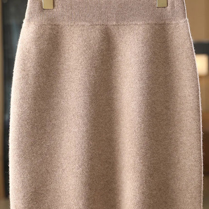 Autumn Winter Women Wool Skirt Elastic Waist Mini Slim Fit Cashmere Skirts 100% Merino Wool Knitted Office Lady Above Knee Dress PlatiNum