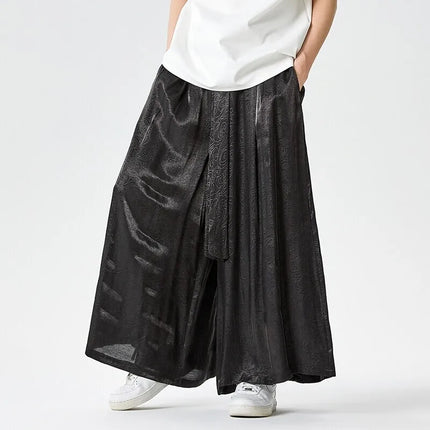 Pantaloni a gamba dritta Pantaloni a gamba larga floreali con superficie in raso retrò stile cinese Pantaloni casual larghi da uomo Comodi e traspiranti
