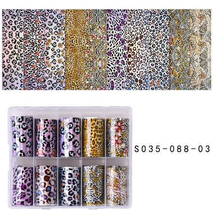 10 Patterns New Metal Nail Foils for Transfer Paper Stickers Floral Chameleon Nails Wraps DIY Water Marble Nail Art Decorations