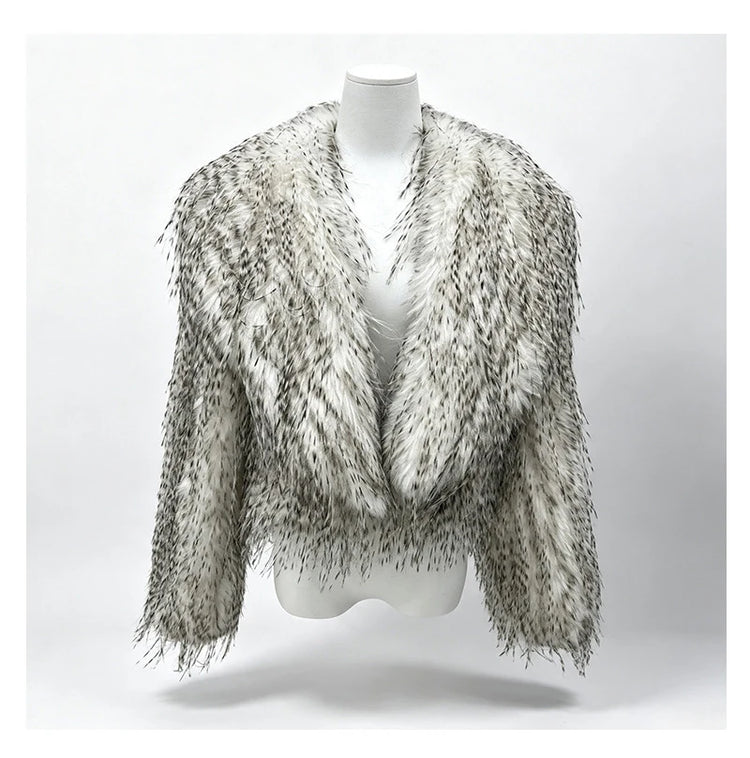 ZADORIN Elegant Big Collar Faux Canary Feathers Fluffy Faux Fur Coat Woman Cropped Fur Jacket Cardigan Winter Clothes Fur Tops